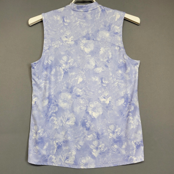 Puma Golf Shirt Womens Large Purple Floral Quarter Zip Mock Neck Sleeveless - Picture 11 of 12